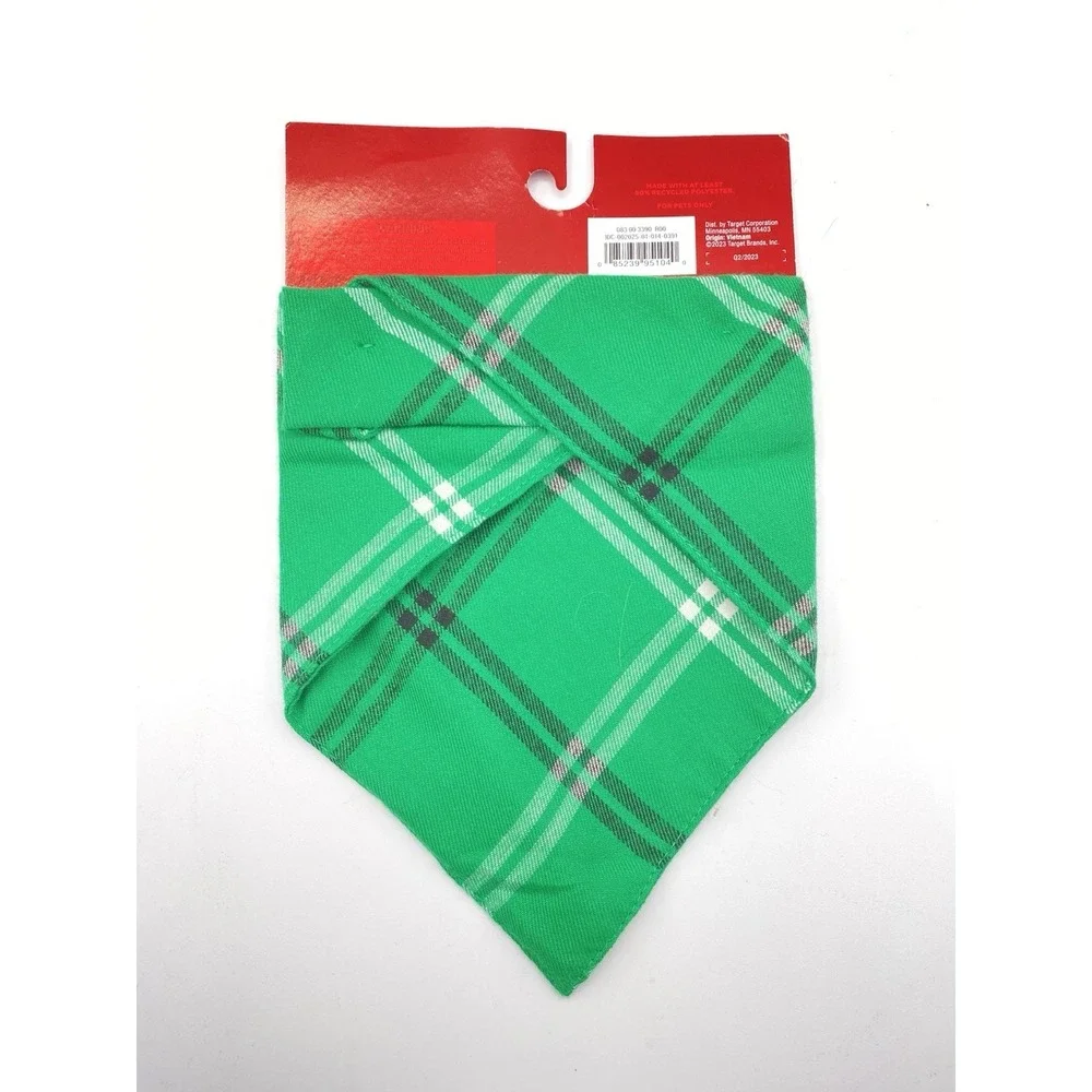 NWT Wondershop Christmas Pet Bandana Dog Cat Green Plaid‎ Holiday One Size